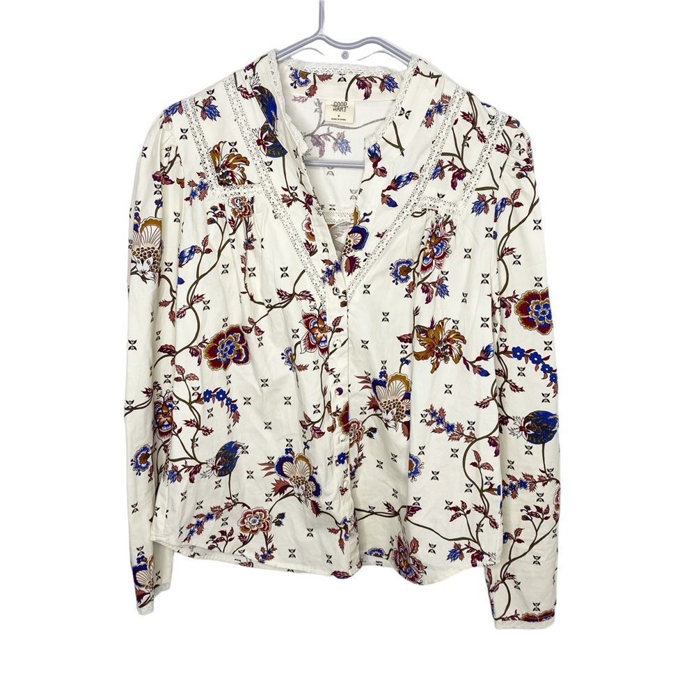 Good Hart Matilda Jane Beige Floral Monica Long Sleeve Button Down Shirt small b